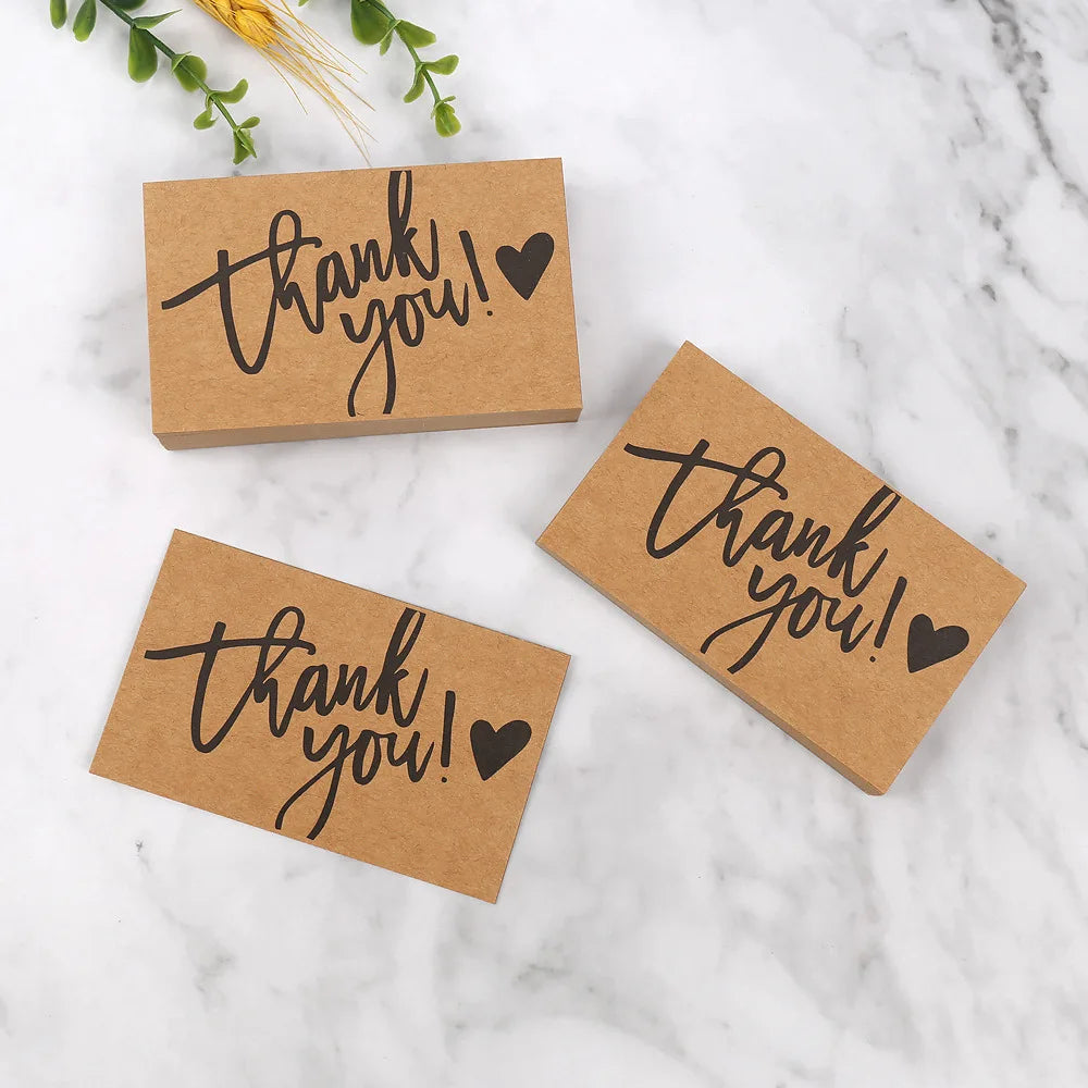 50pcs Kraft Paper Thank You Cards Kids Birthday Gift Cards Greeting Blessing DIY Craft Deocoration Postcard Thanks Gift Present