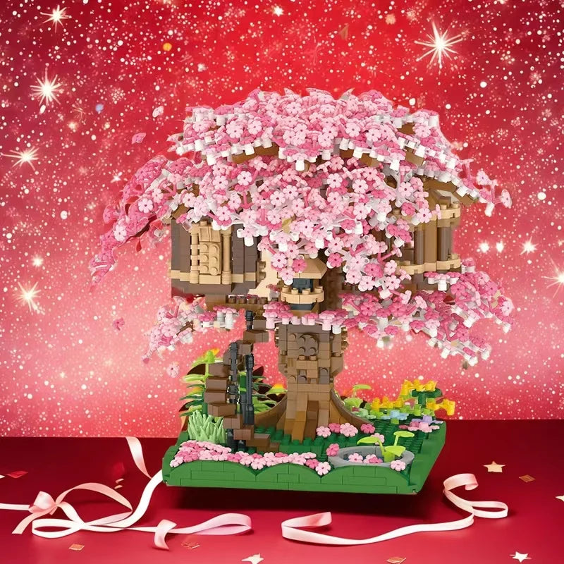 1680 Pieces of Small Pink Tree House Building Blocks Set, Suitable for Halloween/Giving Day/Christmas/Easter/Day Gifts