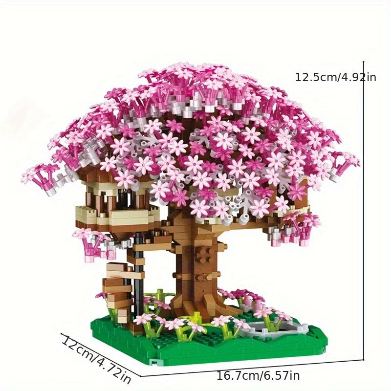 1680 Pieces of Small Pink Tree House Building Blocks Set, Suitable for Halloween/Giving Day/Christmas/Easter/Day Gifts