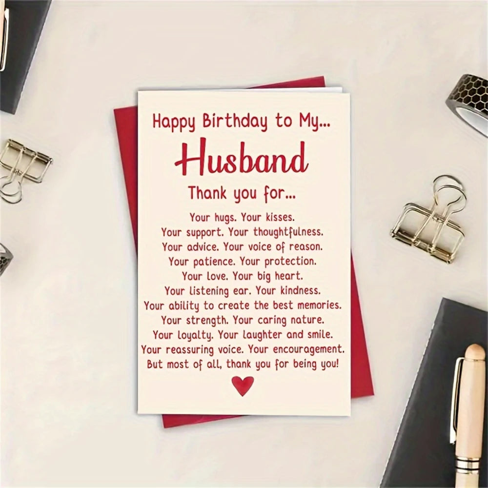 1pc romantic birthday card gift for my husband, a unique husband's birthday greeting card from my wife. Thank you for the husban