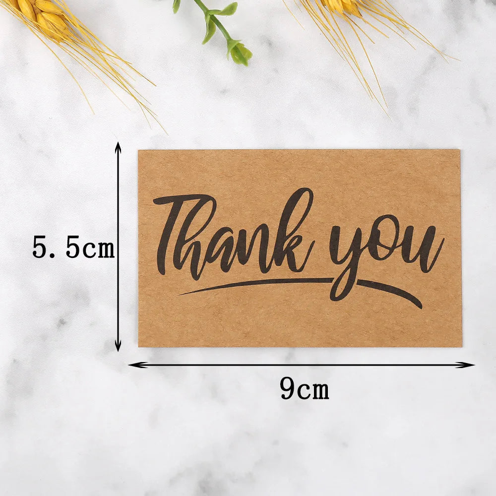 50pcs Kraft Paper Thank You Cards Kids Birthday Gift Cards Greeting Blessing DIY Craft Deocoration Postcard Thanks Gift Present